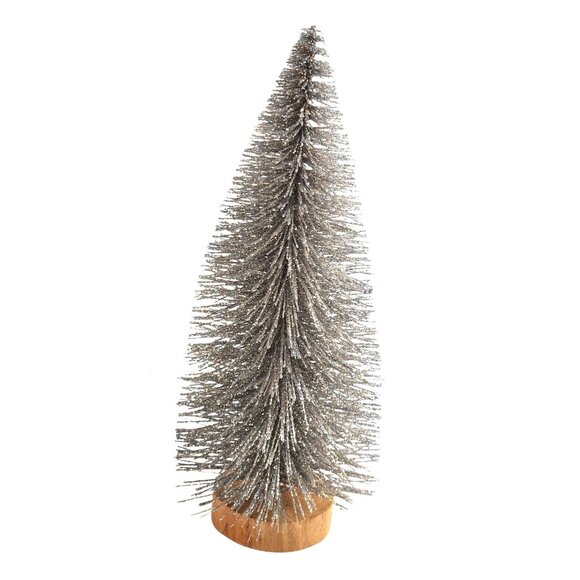 Bottle Brush Trees In Gold Green & Silver Set Of 3, 8"  With Wooden Base For Ho - Picture 3 of 10